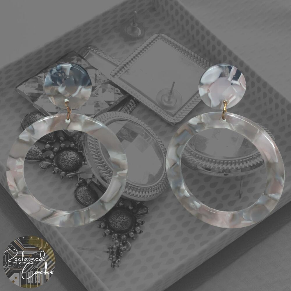 Pink Marble Round Hoop Drop Earrings